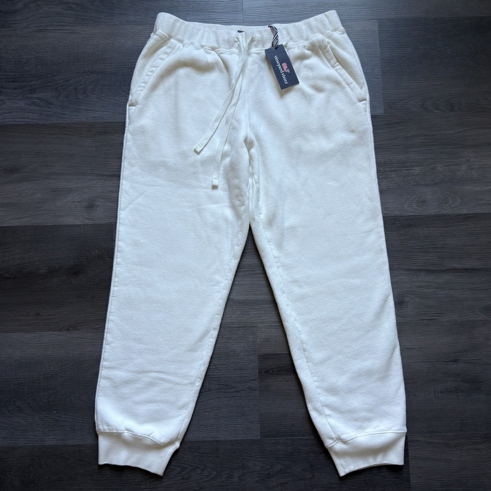 NWT Vineyard Vines Clean Fleece Jogger Sweatpants Size Large Marshmallow White